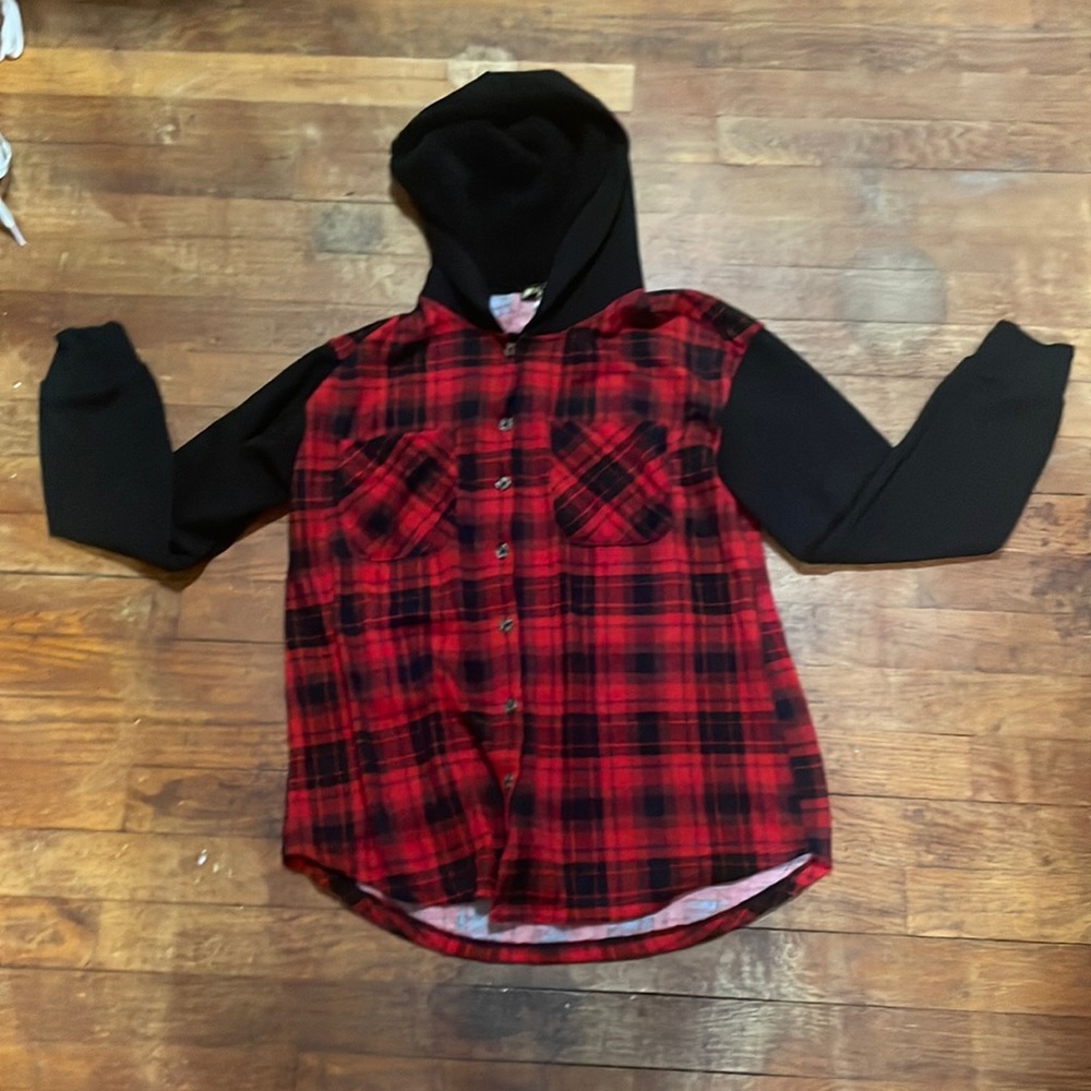 Mik and mesh red and black plaid sweatshirt flannel Size:S